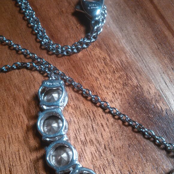 White Crystal Sterling Silver and Stainless Steel Necklace - Picture 7 of 13